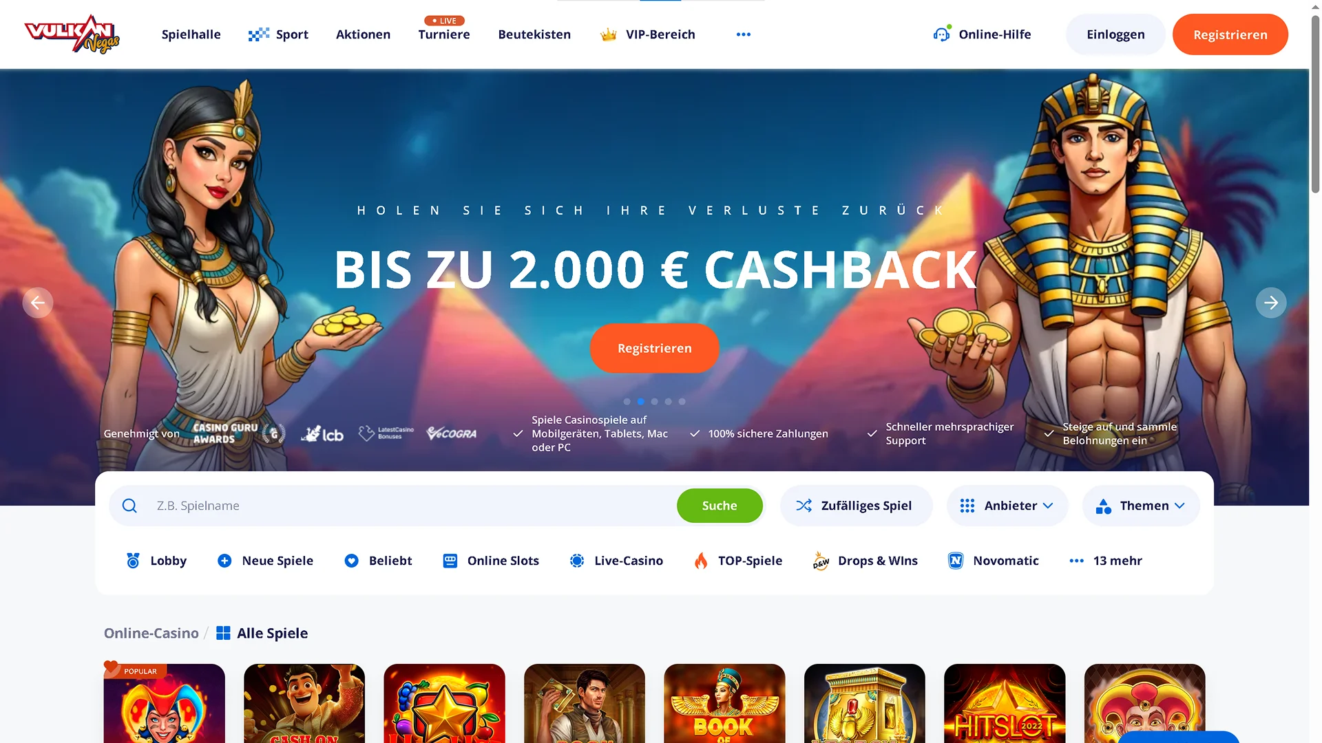 Vulkan Vegas Casino Deutschland Interface